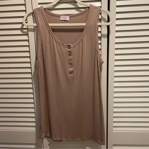 Pink Lily Henley Beige Tank Top
